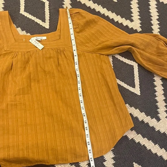 Madewell Brown/Mustard Square Neck Top with Balloon sleeve - Picture 9 of 9